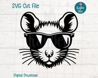 Rat portant des lunettes de soleil SVG coupe fichier pour Cricut, Silhouette, téléchargement numérique, clipart imprimable, tout usage commercial, clipart, pochoir laser