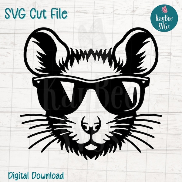 Rat Wearing Sunglasses SVG Cut File for Cricut, Silhouette, Digital Download, Printable Clipart, Commercial Use, Clip Art, Laser Stencil