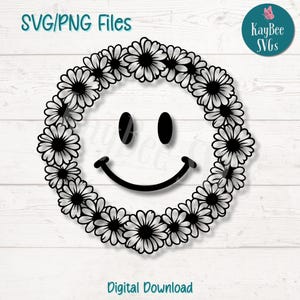 Daisy visage heureux PNG SVG coupe des fichiers pour Cricut, téléchargement numérique silhouette, gravure laser, impression en sublimation, usage Commercial des cliparts