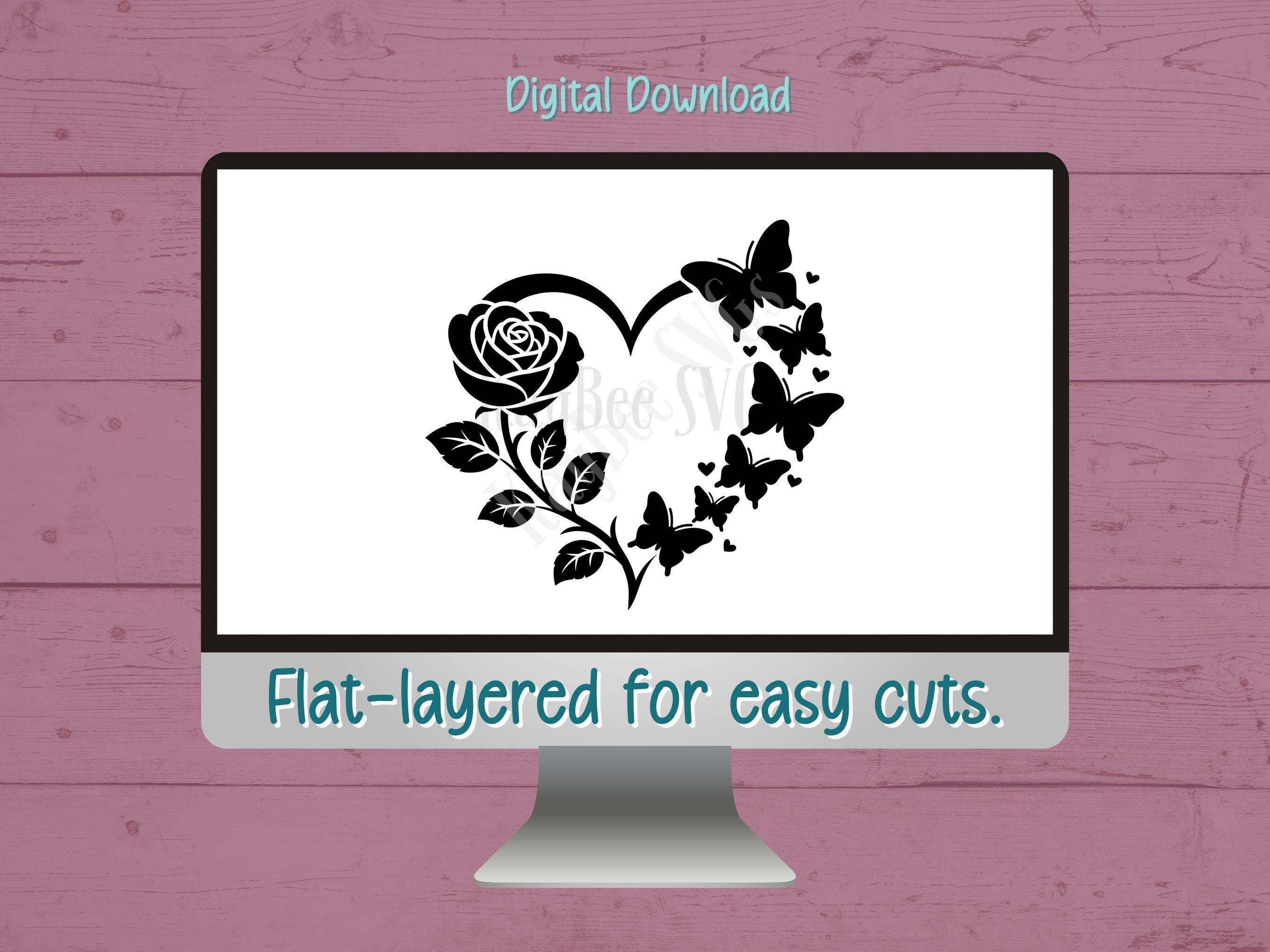 Rose Heart With Butterflies SVG PNG Clipart Cut Files for Cricut ...