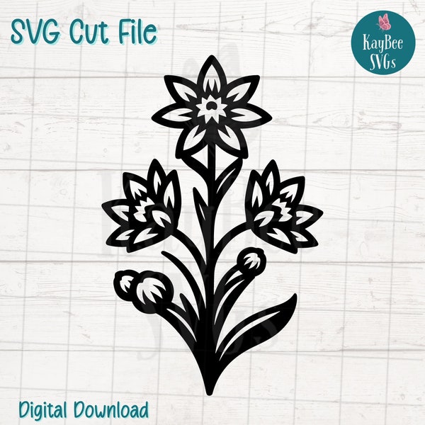 Edelweiss SVG Cut File for Cricut, Silhouette, Digital Download, Printable Clipart, Commercial Use, Clip Art, Laser Stencil Outline