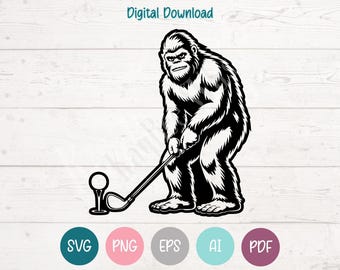 Golfing Bigfoot SVG PNG Clipart Cut Files for Cricut, Silhouette, Laser Engraving, Sublimation (Digital)