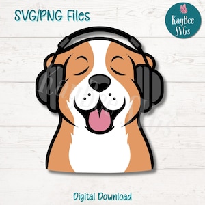 Dog in Headphones SVG PNG Cut Files for Cricut, Silhouette Digital Download, Laser Engraving, Sublimation Printable, Commercial Use Clipart