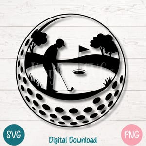 Golfscène binnen golfbal SVG PNG-bestand knippen voor Cricut silhouet sublimatie lasergravure afdrukbare kunst