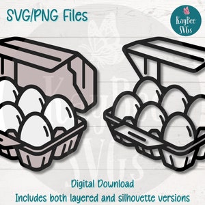 Cartón de huevos (archivos SVG/PNG) para Cricut, Silhouette, descarga digital, imágenes prediseñadas imprimibles, imágenes prediseñadas para uso comercial y sublimación.