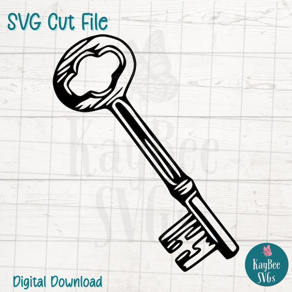 Skeleton Key SVG Cut File for Cricut, Silhouette, Digital Download, Printable Clipart, Commercial Use, Clip Art, Laser Stencil Outline