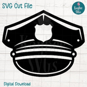 Police Cap Hat SVG PNG Cut Files for Cricut, Silhouette Digital Download, Laser Engraving, Sublimation Printable, Commercial Use Clipart