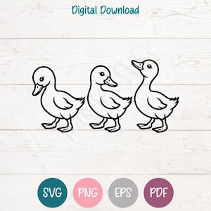 Ducklings - Ducks in a Row SVG PNG Clipart Cut Files for Cricut, Silhouette, Engraving