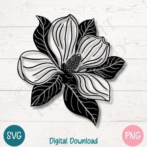 Magnolia Flower SVG PNG Clipart for Floral and Nature Crafts, Cut Files for Cricut, Silhouette Digital Download, Laser Engraving, Commercial