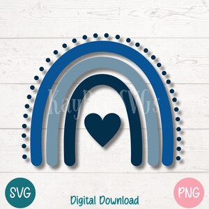 Conscientização sobre autismo SVG PNG Arco-íris azul com coração e arco pontilhado para artesanato de abril e presentes de apoio | Arquivos de corte para Cricut, Silhouette