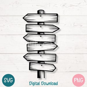Frecce direzionali in formato SVG PNG per Cricut, Silhouette, Sublimazione, Incisione laser, Clipart stampabile di cartelli da viaggio rustici