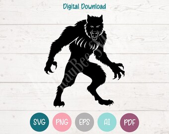 Werewolf SVG PNG Clipart Cut Files for Cricut, Silhouette, Laser Engraving, Sublimation (Digital)