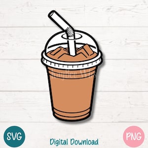 Iced Coffee SVG PNG, Cute Hand-Drawn Coffee Cup Clipart for Cafe and Coffee Lovers | Cut File for Cricut, Silhouette, Laser Engraving
