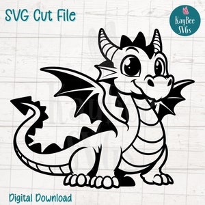 Archivo de corte SVG de dragón de dibujos animados para Cricut, Silhouette, descarga digital, clipart imprimible, uso comercial, clip art, contorno de plantilla láser
