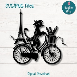 File di taglio SVG PNG di gatto parigino per Cricut, download digitale di Silhouette, incisione laser, stampabile a sublimazione, clipart per uso commerciale