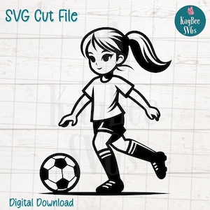 File di taglio SVG PNG Soccer Girl per Cricut, Silhouette Digital Download, Incisione laser, Stampa a sublimazione, Clipart per uso commerciale