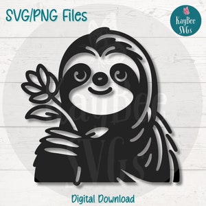 Luiaard met bloem SVG PNG schattige dieren clipart voor lente en vriendelijkheid ambachten | Snijbestand voor Cricut, silhouet, lasergravure en print