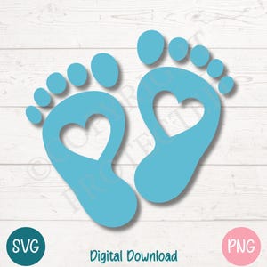 Pés de Bebê SVG PNG | Pegadas de Coração para Chá de Bebê, Gravidez, Berçário e Revelação de Gênero | Arquivos de Corte para Cricut, Silhouette, Sublimação
