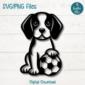 Beagle with Soccer Ball SVG PNG Cut Files for Cricut, Silhouette Digital Download, Laser Engraving, Sublimation Printable, Commercial Use