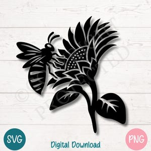 Tournesol avec abeille PNG SVG fichiers coupés pour Cricut, téléchargement numérique silhouette, gravure laser, impression en sublimation, usage Commercial des cliparts