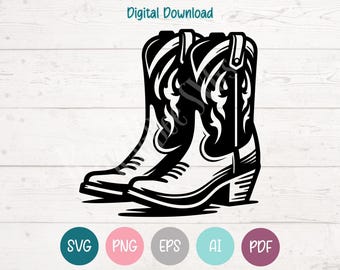 Cowboy Boots SVG PNG Clipart Cut Files for Cricut, Silhouette, Laser Engraving, Sublimation (Digital)
