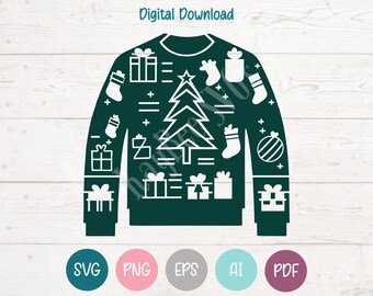 Ugly Christmas Sweater SVG, PNG Cut Files, Sublimation (Digital Download)