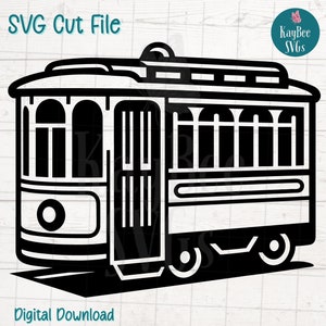 Trolley Car SVG Cut File for Cricut, Silhouette, Digital Download, Printable Clipart, Commercial Use, Clip Art, Laser Stencil Outline