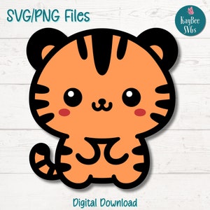 Cute Tiger SVG PNG Cut Files for Cricut, Silhouette Digital Download, Laser Engraving, Sublimation Printable, Commercial Use Clipart