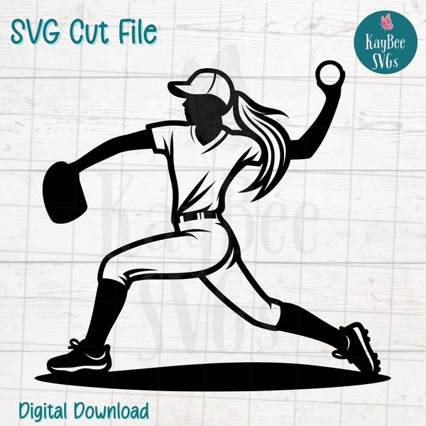 Softball Pitcher SVG Cut File for Cricut, Silhouette, Digital Download, Printable Clipart, Commercial Use, Clip Art, Laser Stencil Outline