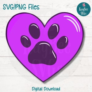 Pfotenabdruck Herz SVG PNG Haustier Liebe Clipart für Hundemama und Rettungs Handwerk | Schneidedatei für Cricut, Silhouette, Lasergravur, Sublimationsdruck