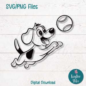 Dog Catching Tennis Ball SVG PNG Cut Files for Cricut, Silhouette Digital Download, Laser Engraving, Sublimation Printable, Commercial Use