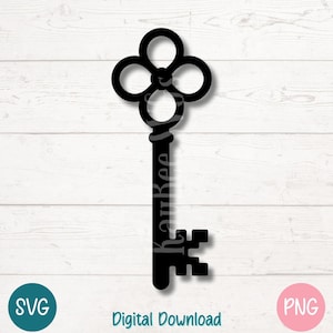 Llave maestra SVG PNG con silueta de mango ornamentado para proyectos de artesanía vintage y decoración gótica / Archivos de corte para Cricut, sublimación, láser
