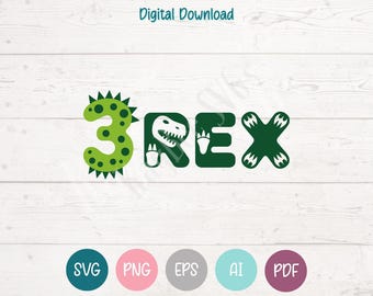 3 Rex tredje födelsedag dinosaurie SVG: Clipart klippfiler (digital nedladdning)