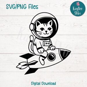 Astronaut Cat SVG PNG Cut Files for Cricut, Silhouette Digital Download, Laser Engraving, Sublimation Printable, Commercial Use Clipart