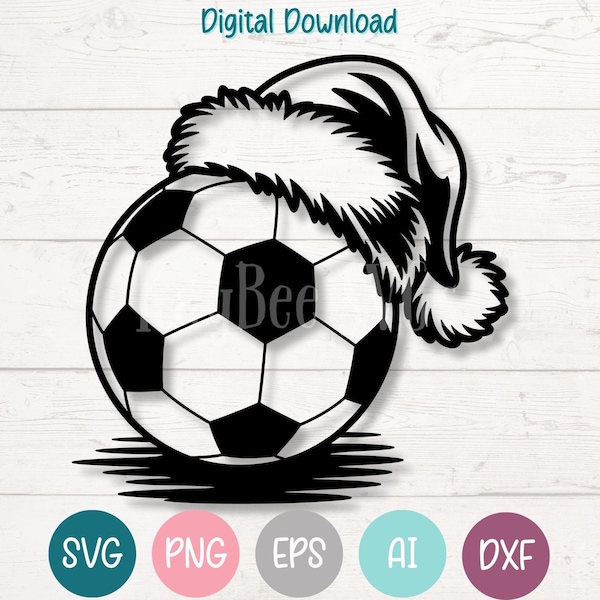 SVG, PNG, Cricut, Silhouette (Digital) de balón de fútbol con gorro de Papá Noel