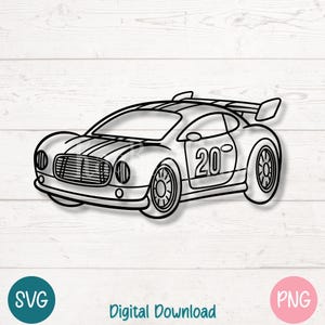 Race Car SVG PNG Sports Car Outline Clipart for Racing and Kids Craft Projects | Cut Files for Cricut, Silhouette, Sublimation, Laser, Print