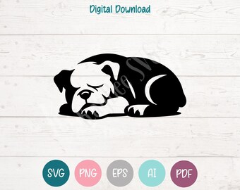Sleeping Bulldog SVG PNG Clipart Cut Files for Cricut, Silhouette, Laser Engraving, Sublimation (Digital)