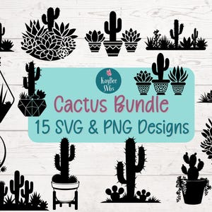 Paquete de archivos de corte SVG y PNG de cactus para Cricut, grabado láser, sublimación digital, imágenes prediseñadas imprimibles y uso comercial.
