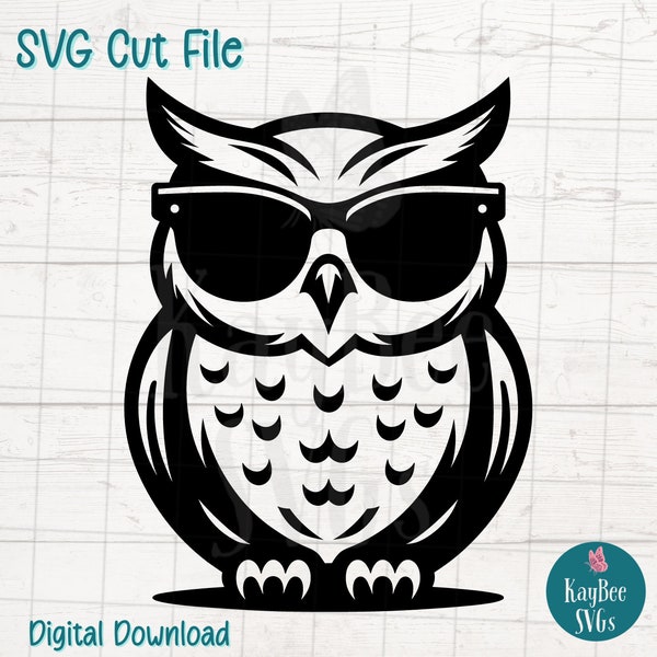 Owl Wearing Sunglasses SVG Cut File for Cricut, Silhouette, Digital Download, Printable Clipart, Commercial Use, Clip Art, Laser Stencil