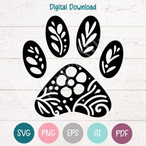 Floral Paw Print SVG, PNG, Cricut, Silhouette (Digital Download)