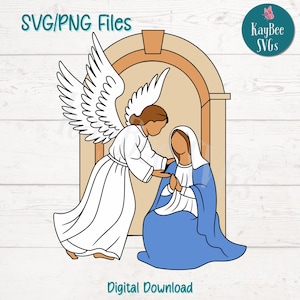 Angel Visits Mary SVG PNG File di taglio per Cricut, Silhouette Download digitale, Incisione laser, Sublimazione stampabile, Uso commerciale Clipart