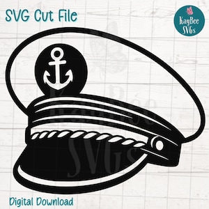Captain&#39;s Hat Cap SVG Cut File for Cricut, Silhouette, Digital Download, Printable Clipart, Commercial Use, Clip Art, Laser Stencil Outline