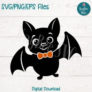 Pipistrello con papillon SVG PNG Clipart carino e spettrale per Halloween e lavoretti per bambini / File di taglio per Cricut, Silhouette, Incisione laser, Sublimazione