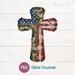 パッチワーク 7月4日 PNG キリスト教十字架Tシャツデザイン（印刷、DTF、昇華、ステッカー用）