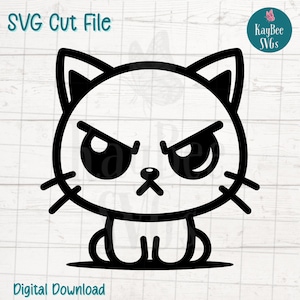 Angry Cartoon Cat SVG Cut File for Cricut, Silhouette, Digital Download, Printable Clipart, Commercial Use, Clip Art, Laser Stencil Outline