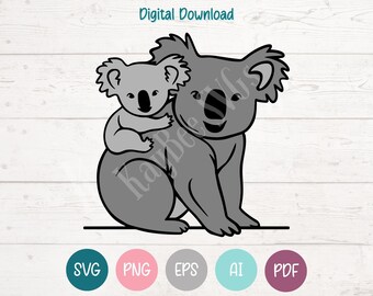Koala with Joey SVG: Clipart Cut Files (Digital Download, Commercial Use)