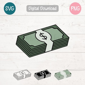 Pila di contanti SVG PNG, Clipart di denaro, Finanza e valuta Download digitale / File di taglio per Cricut, Silhouette, Incisione laser