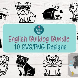 Englische Bulldogge SVG PNG Rasse Clipart Bündel für Hundeliebhaber und Haustier-Handwerk | Schneidedatei für Cricut, Silhouette, Lasergravur, Sublimation