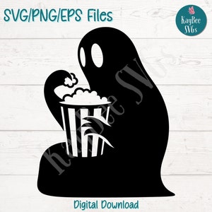 Archivos de corte SVG/PNG/EPS de fantasma comiendo palomitas de maíz para Cricut, Silhouette, descarga digital, imágenes prediseñadas imprimibles, imágenes prediseñadas para uso comercial
