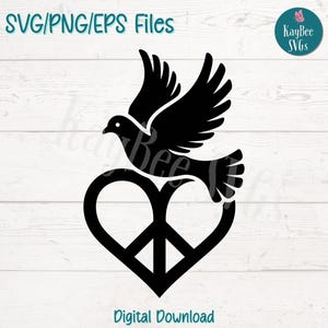 Pomba sobre um coração SVG PNG Clipart de pássaro do amor para artesanato de casamento e fé | Arquivos de corte para Cricut, Silhouette, gravação a laser, sublimação